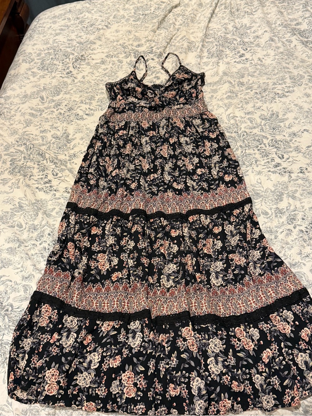 Angie Black and Blush Floral Tiered Maxi Dress